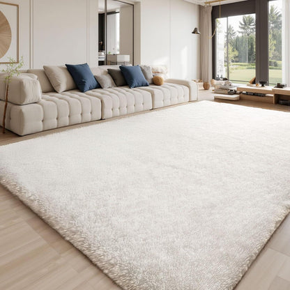 Hochflor Teppich Elfenbeinweiß 200x300 – Flauschiger Wohnzimmerteppich