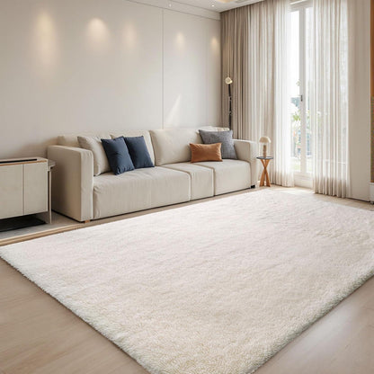 Hochflor Teppich Elfenbeinweiß 200x300 – Flauschiger Wohnzimmerteppich