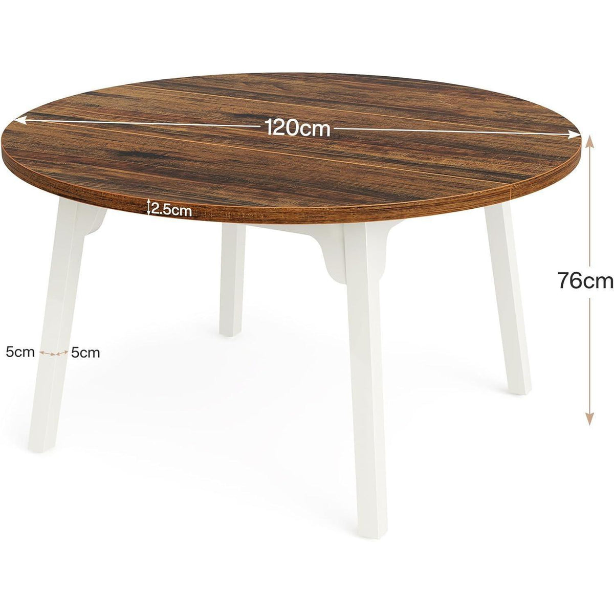 Runder Esstisch 120cm – Massivholz Beine, Braun & Weiß