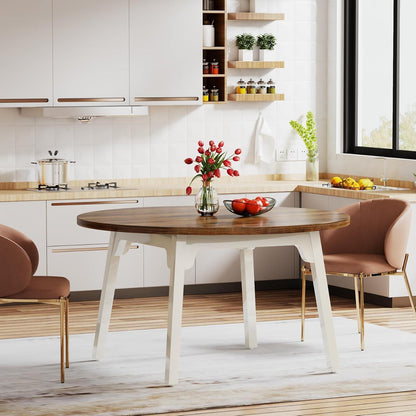 Runder Esstisch 120cm – Massivholz Beine, Braun & Weiß