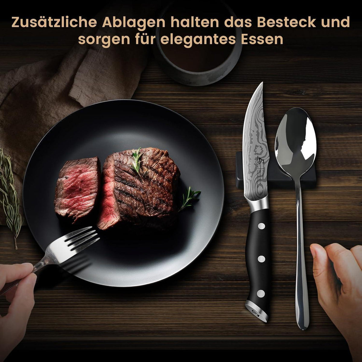 8-teiliges Steakmesser-Set aus Edelstahl mit Ablage