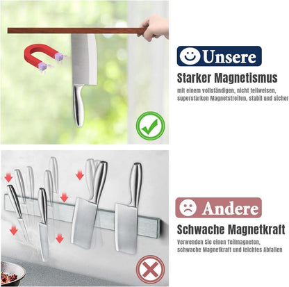 Magnetleiste Messer 40 cm mit 2 Haken Walnuss magnetisch Magnet Messerhalter