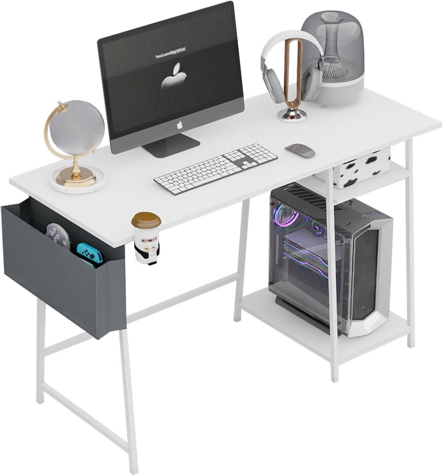 Computertisch Office 115 cm Weiß Bürotisch Bücherregal Gaming
