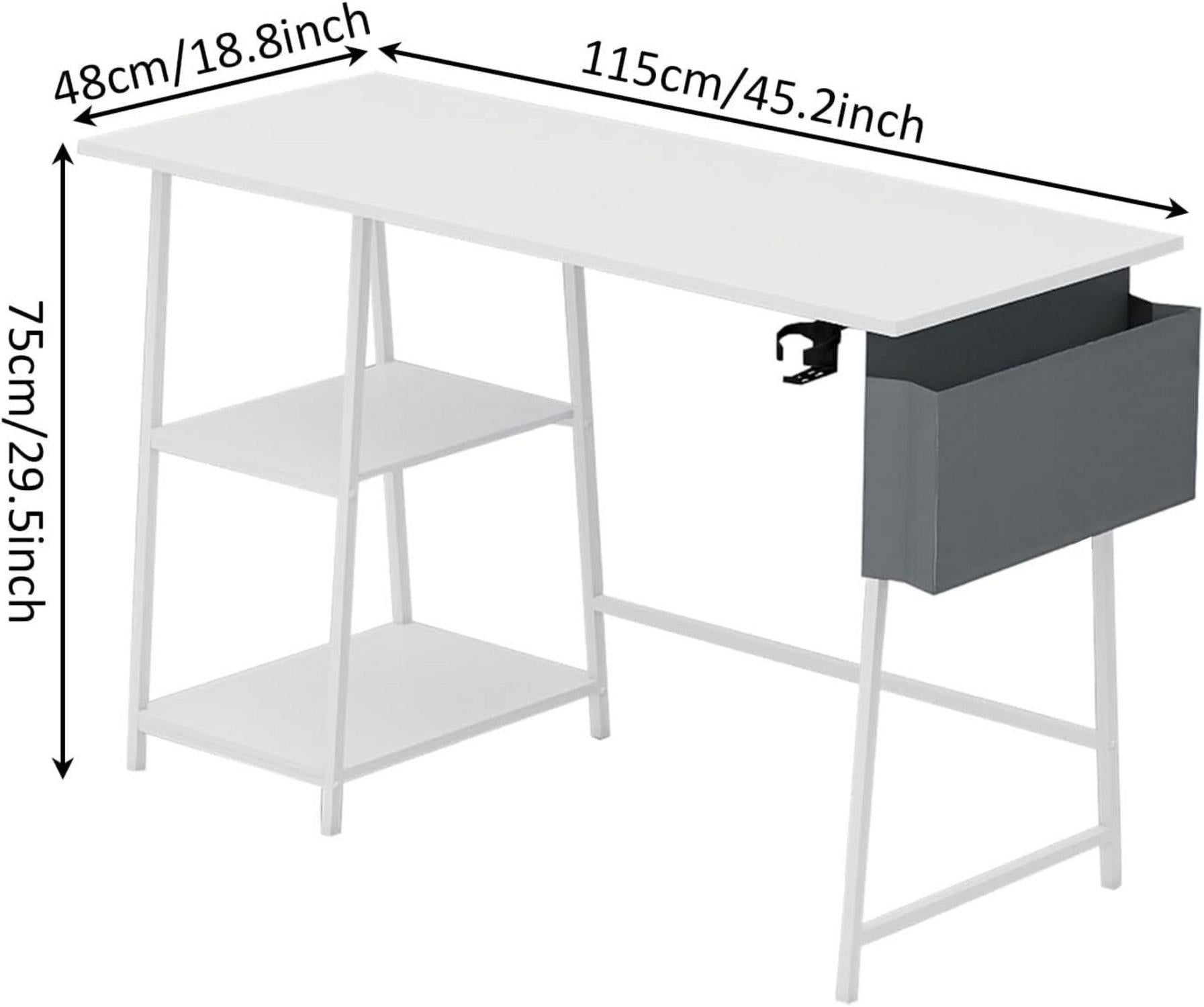 Computertisch Office 115 cm Weiß Bürotisch Bücherregal Gaming
