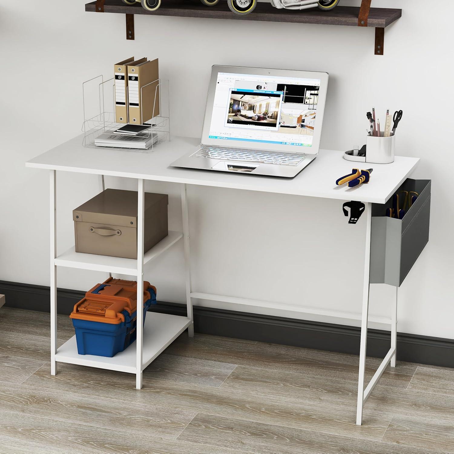 Computertisch 115 cm weiß mit Bücherregal