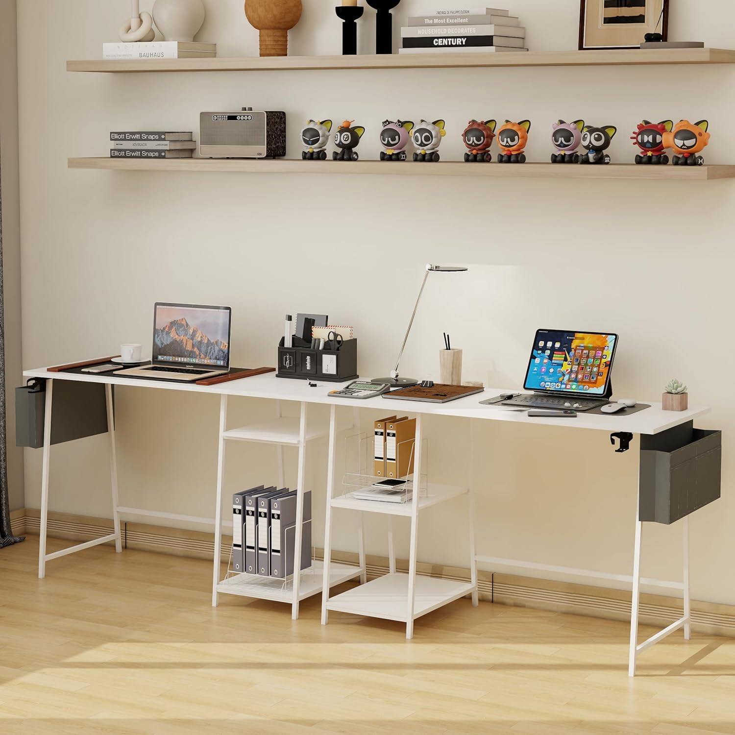 Computertisch 115 cm weiß Bürotisch mit Bücherregal Gaming Schreibtisch