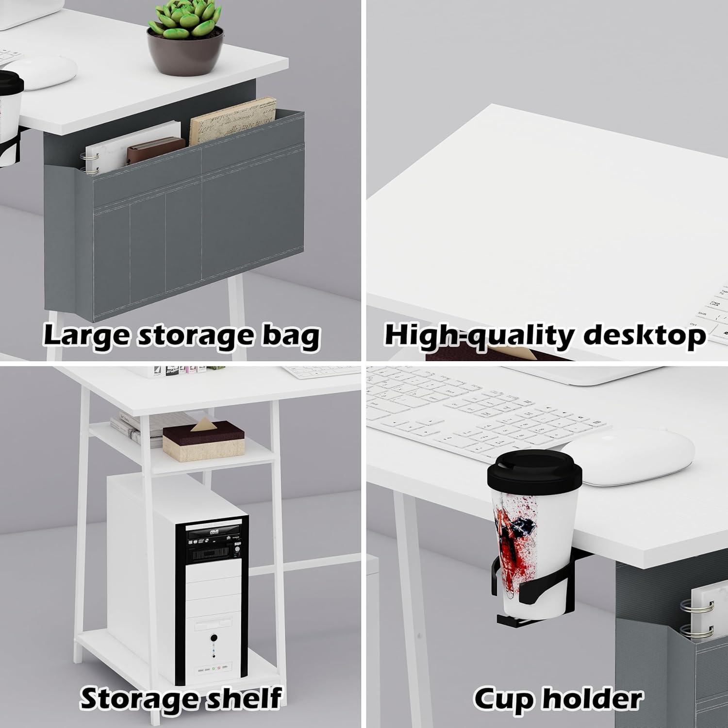 Computertisch 115cm weißer Bürotisch Eck-Gaming-Schreibtisch