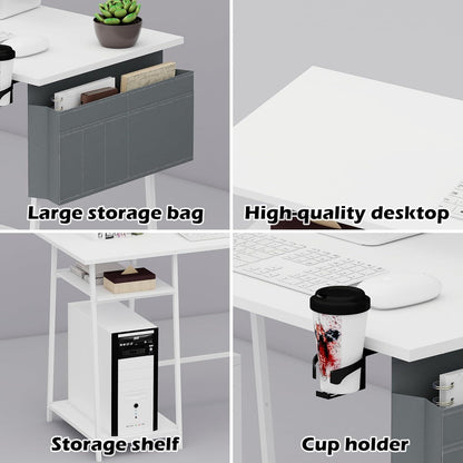 Computertisch 115cm weißer Bürotisch Eck-Gaming-Schreibtisch