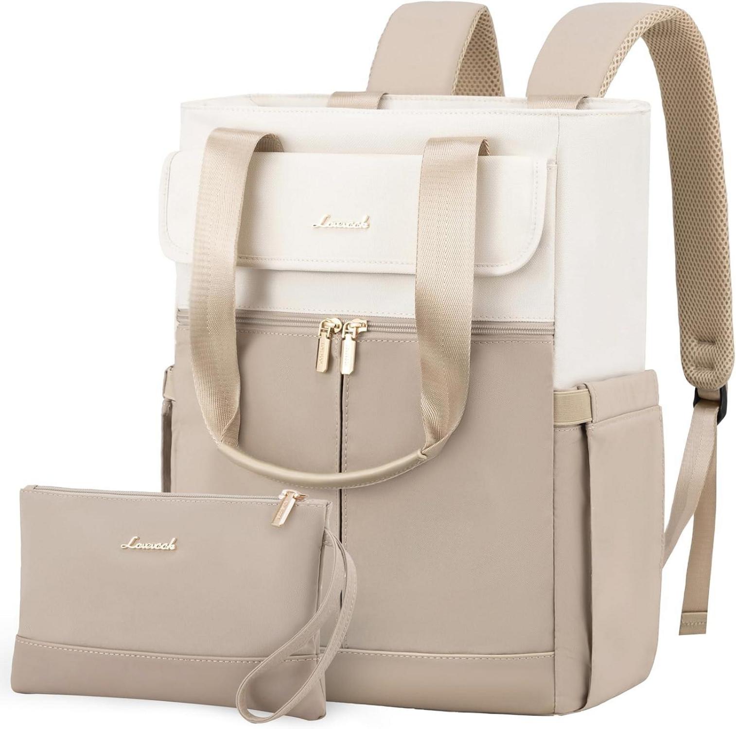 Großer Damen Laptop Rucksack wasserdicht Beige