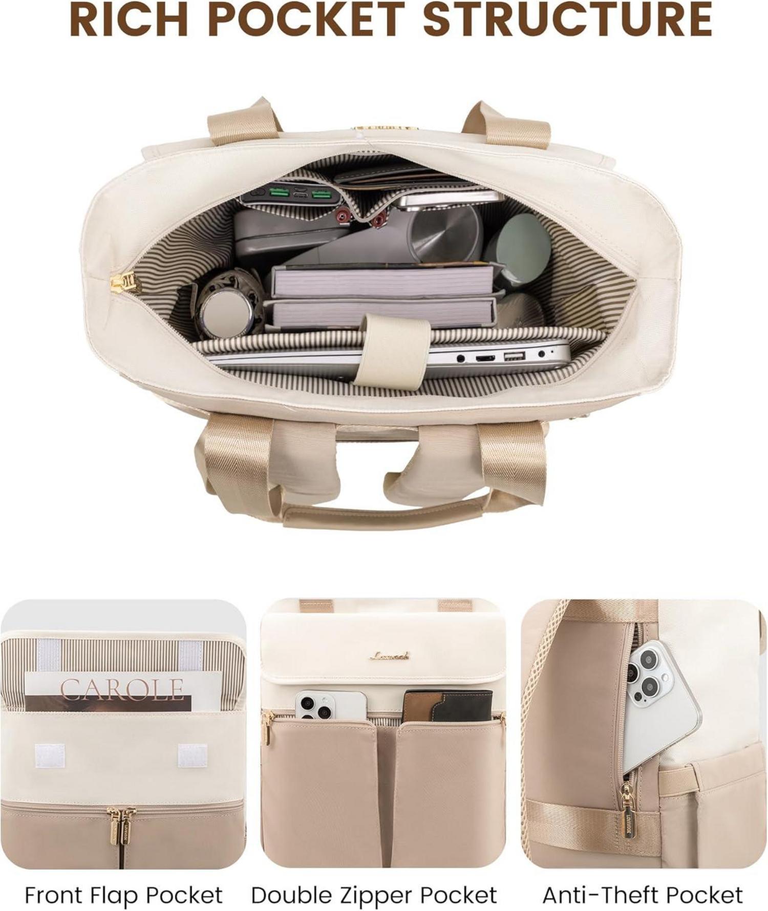 Großer Damen Laptop Rucksack wasserdicht Beige