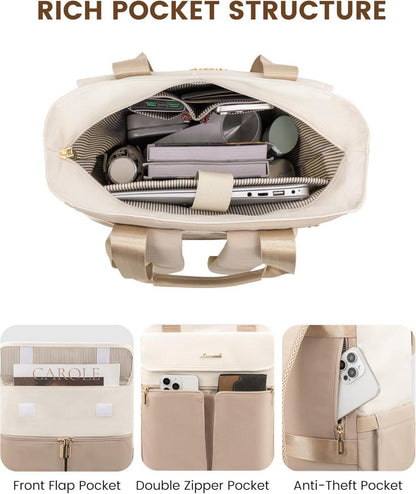 Großer Damen Laptop Rucksack wasserdicht Beige