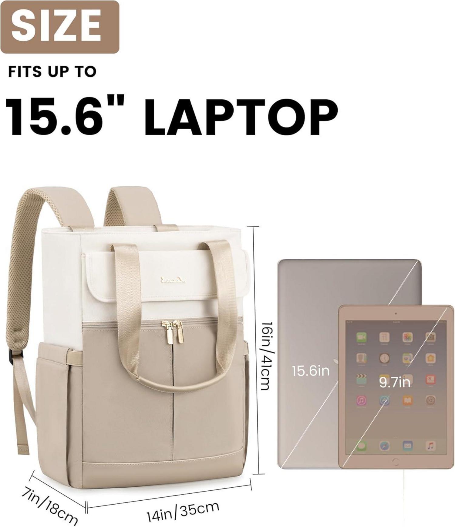 Damen Rucksack 15,6 Zoll Laptop Schulrucksack Uni Arbeit Beige