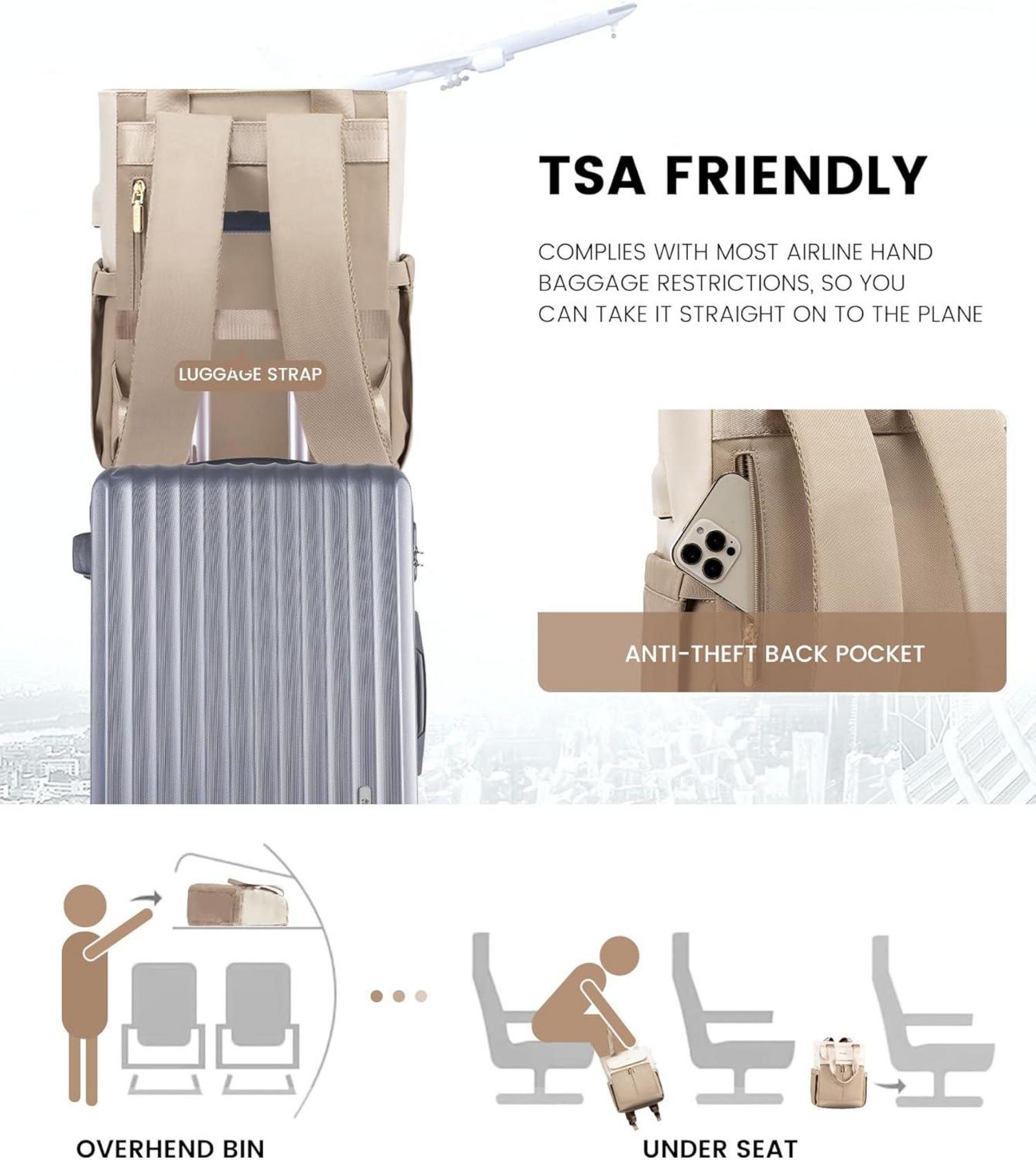 Rucksack Damen Groß 15,6 Zoll Laptop Schulrucksack Wasserdicht Beige