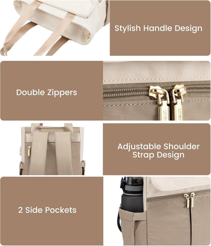 Damen Rucksack 15,6 Zoll Laptop Schulrucksack Uni Arbeit Beige