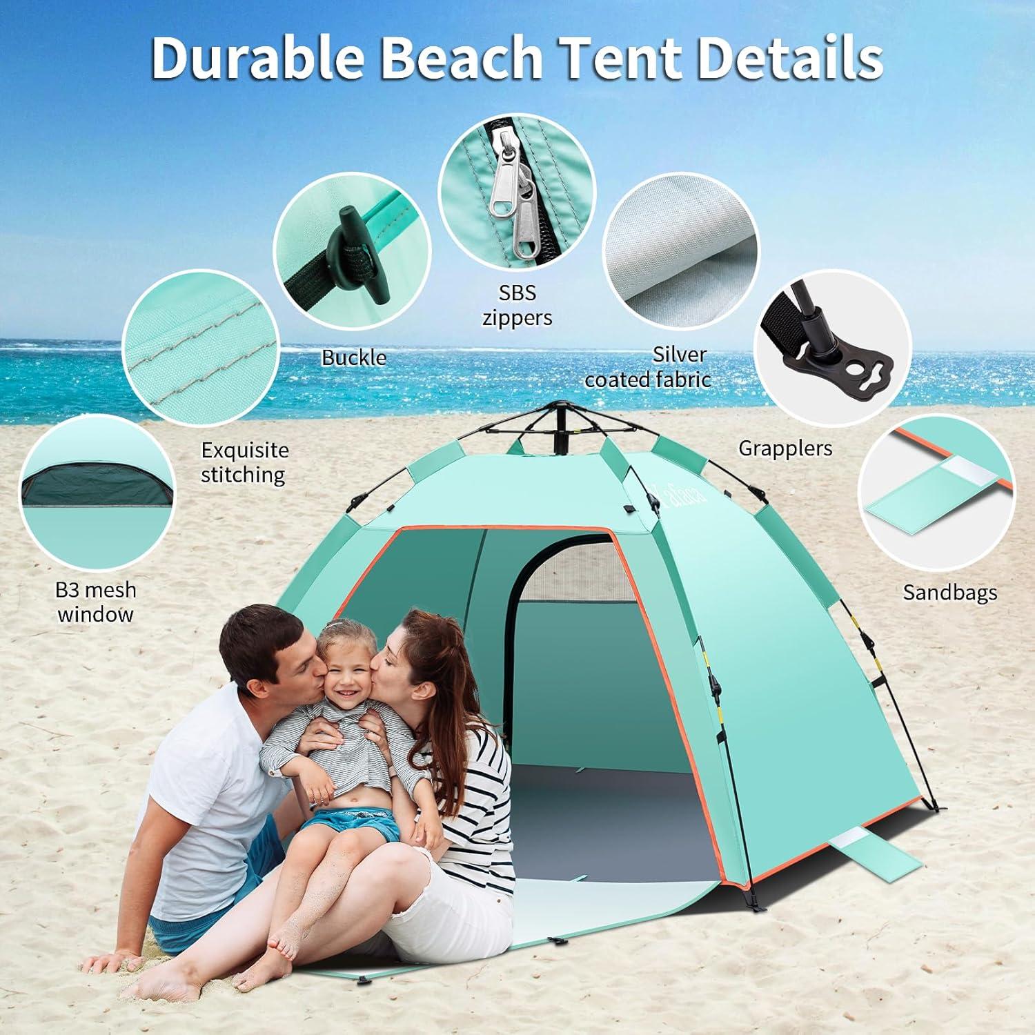 Yafaca Strandmuschel 3 Personen UV 50+ Pop Up Zelt mit 2 Türen