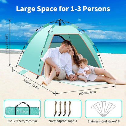 Strandmuschel Pop Up Zelt für 1-3 Personen UV Schutz 50+ Tragbar