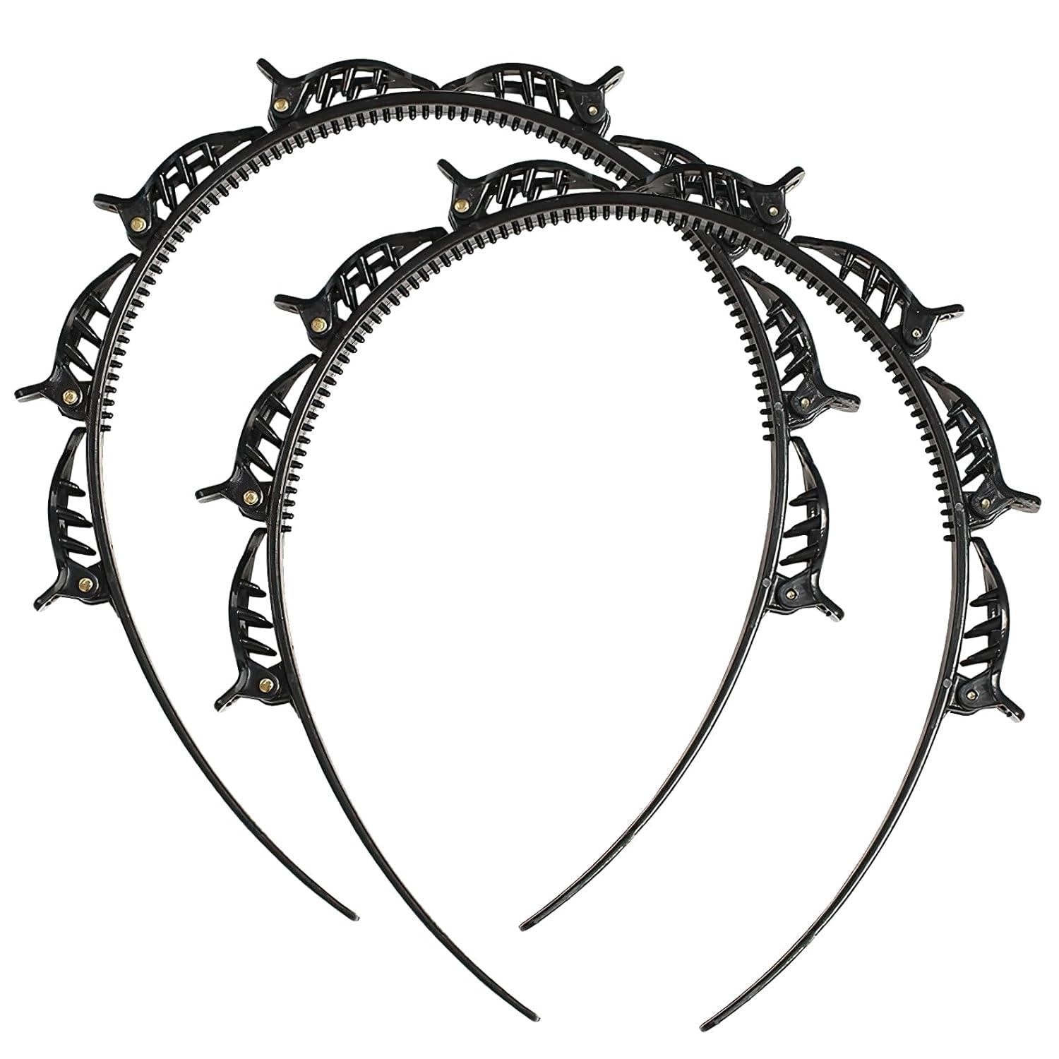 2er Set Schwarze Haarreifen mit Clips für Styling & Halt