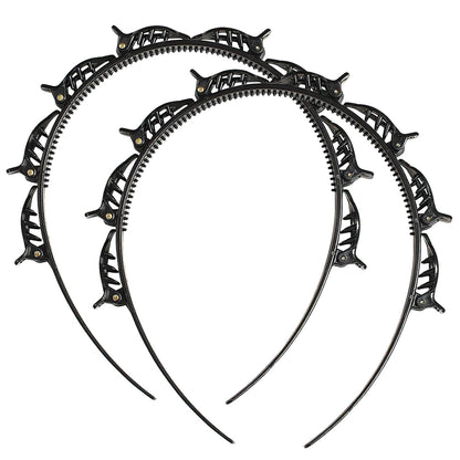 2er Set Schwarze Haarreifen mit Clips für Styling & Halt