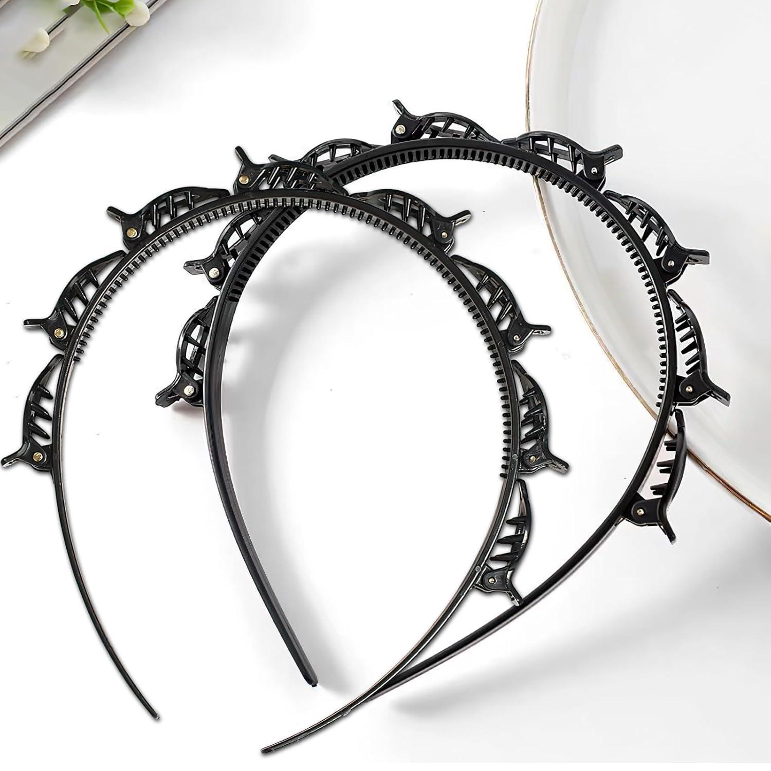 2er Set Schwarze Haarreifen mit Clips für Styling & Halt