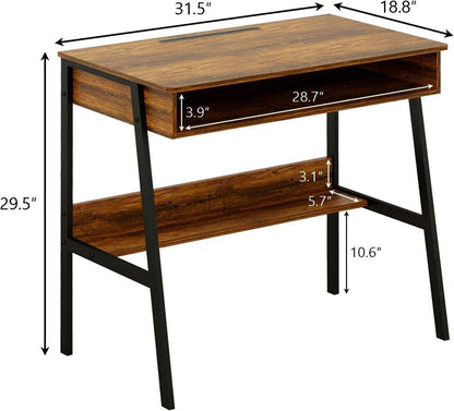 Computertisch 80 cm Verstellbare Höhe mit Schubladen Rustikales Braun