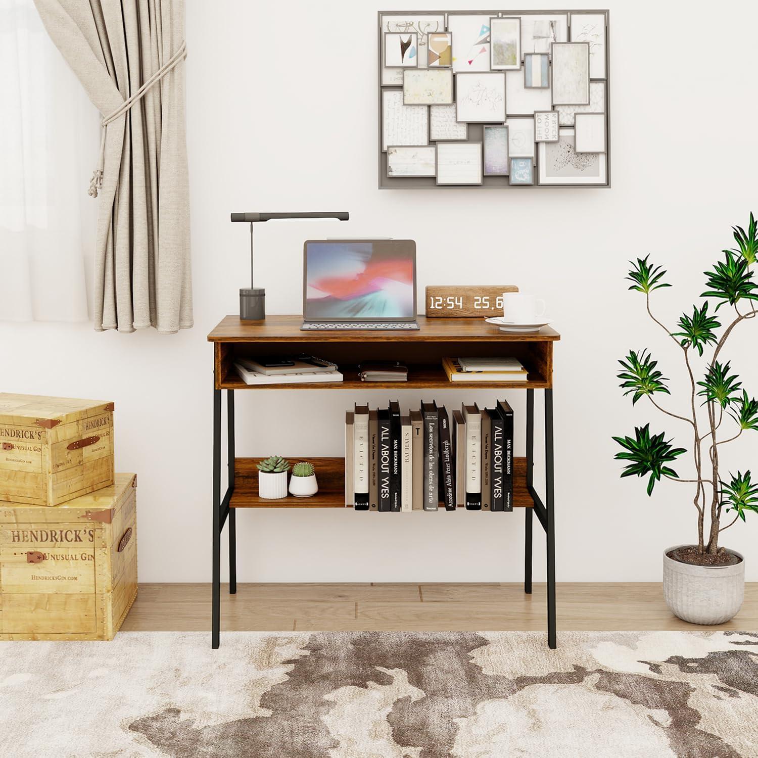 Bürotisch 80cm Verstellbarer Gaming-Schreibtisch Rustikales Braun