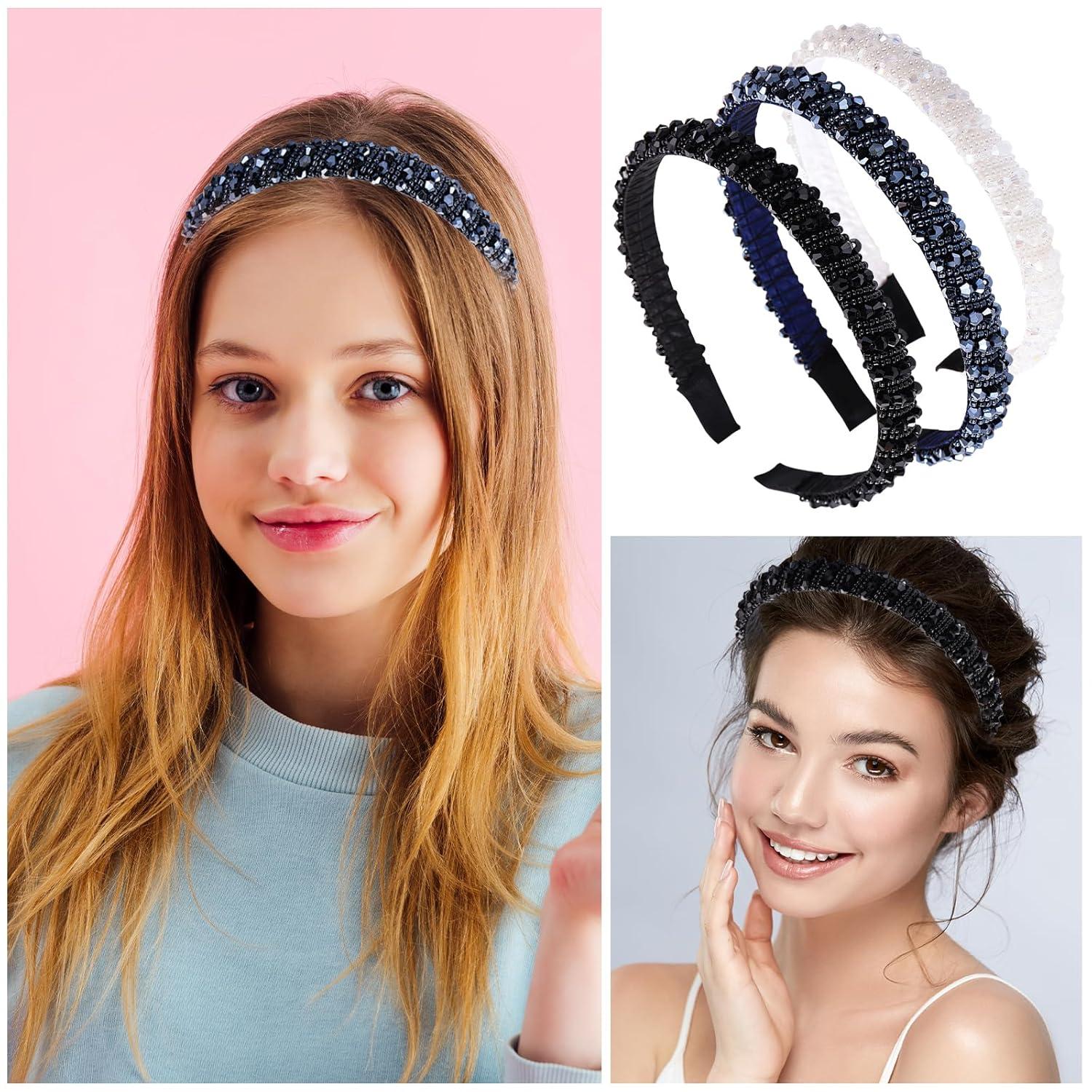 3er Set Kristallperlen Haarreif Damen Hochzeit Party Glitzer Bling