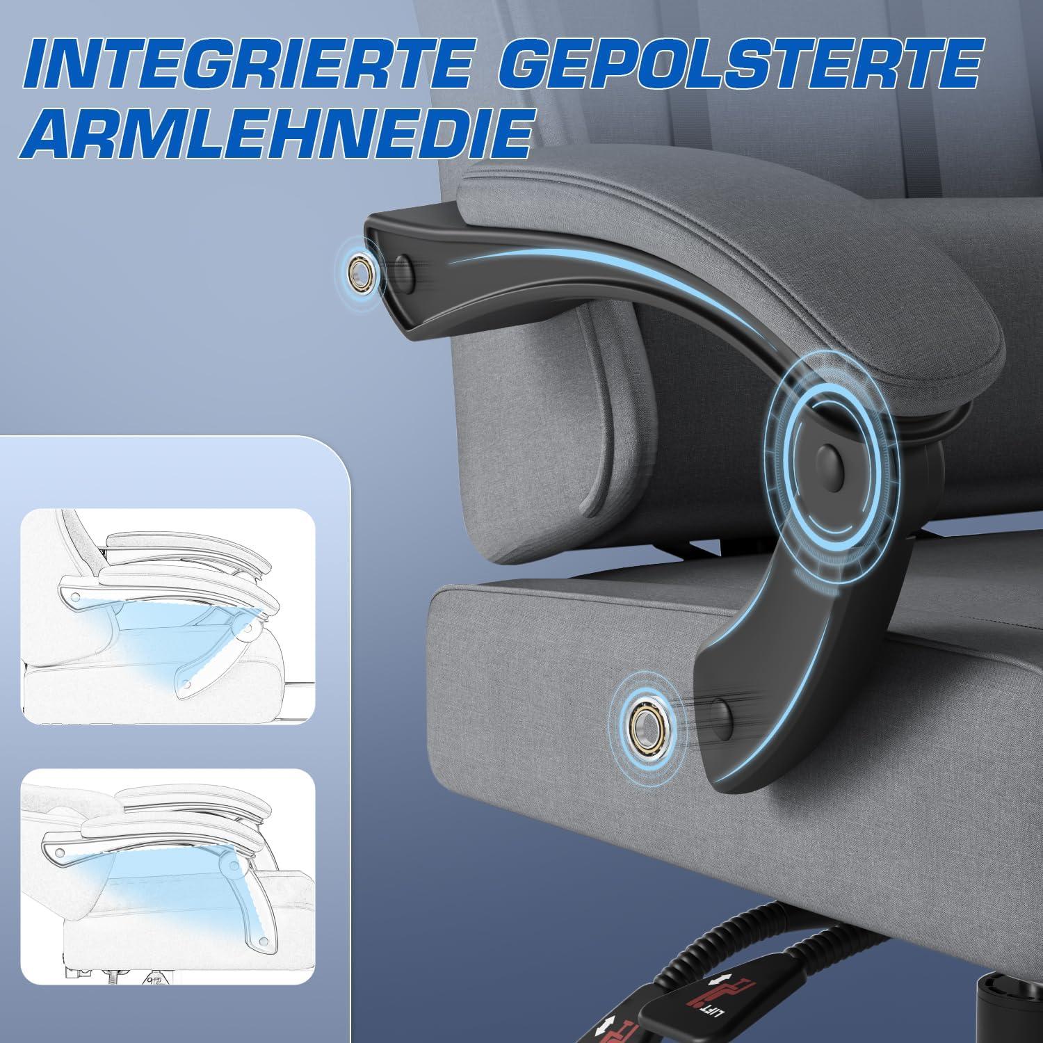 Gaming Stuhl Stoff mit Fußstütze Massage 150kg Kapazität Ergonomischer PC Stuhl