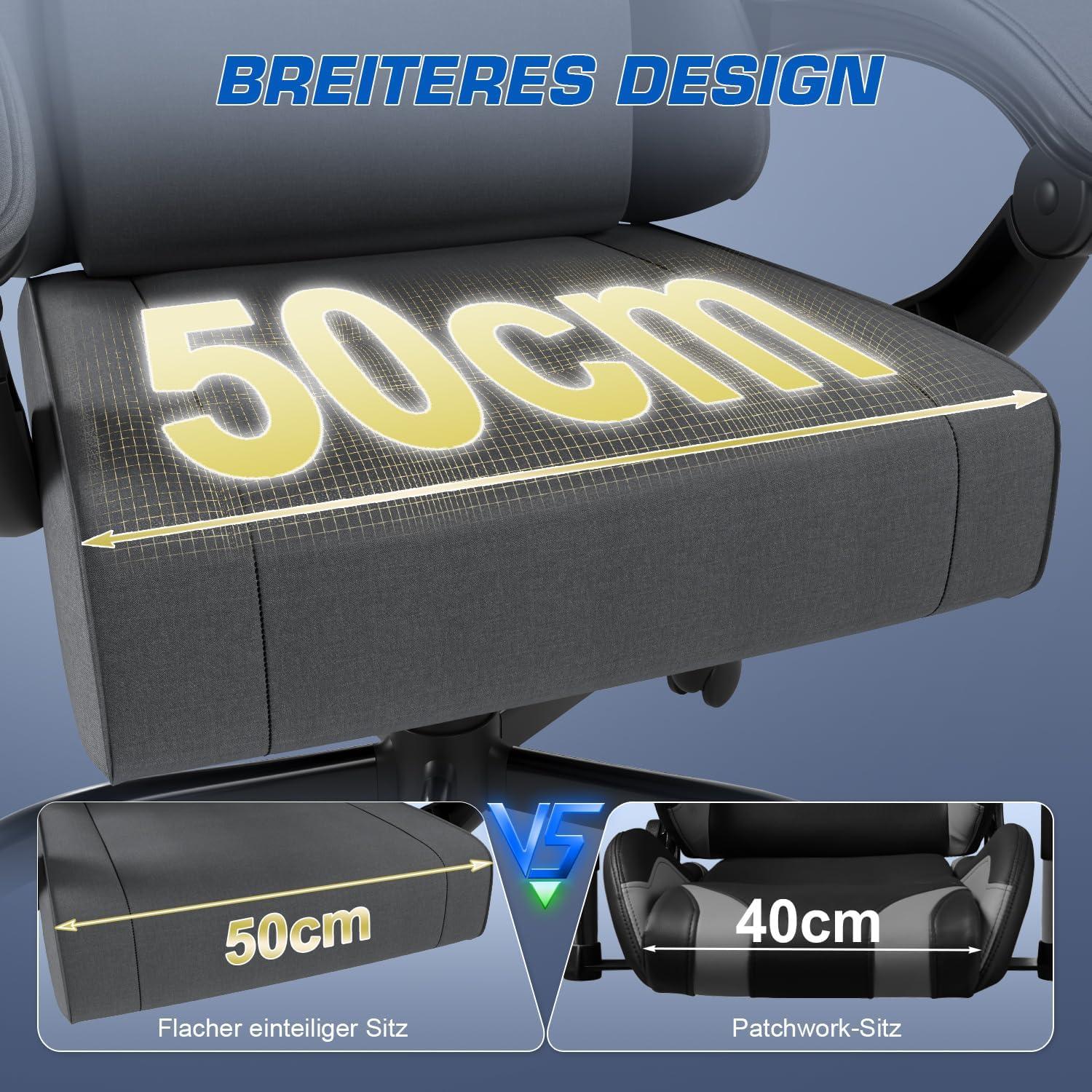 Ergonomischer Gaming Stuhl Stoff mit Massage und Fußstütze, 150kg Kapazität