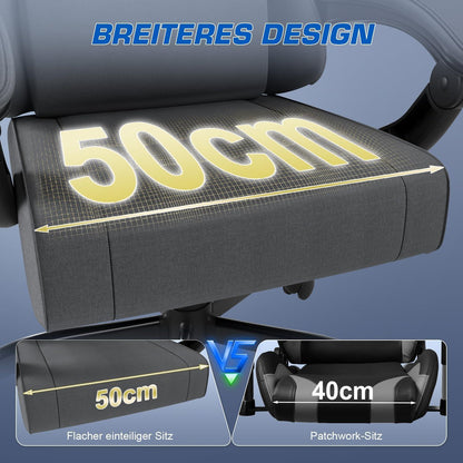 Ergonomischer Gaming Stuhl Stoff mit Massage und Fußstütze, 150kg Kapazität
