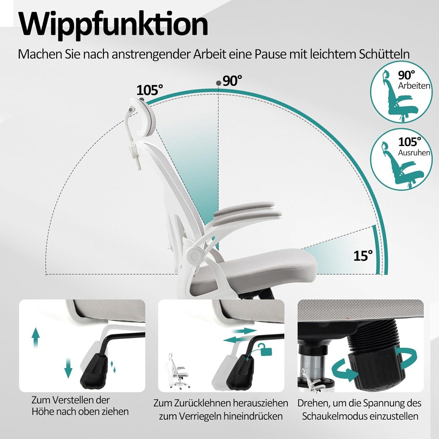 Ahua Ergonomischer Bürostuhl mit Kopfstütze Lendenstütze Armlehne