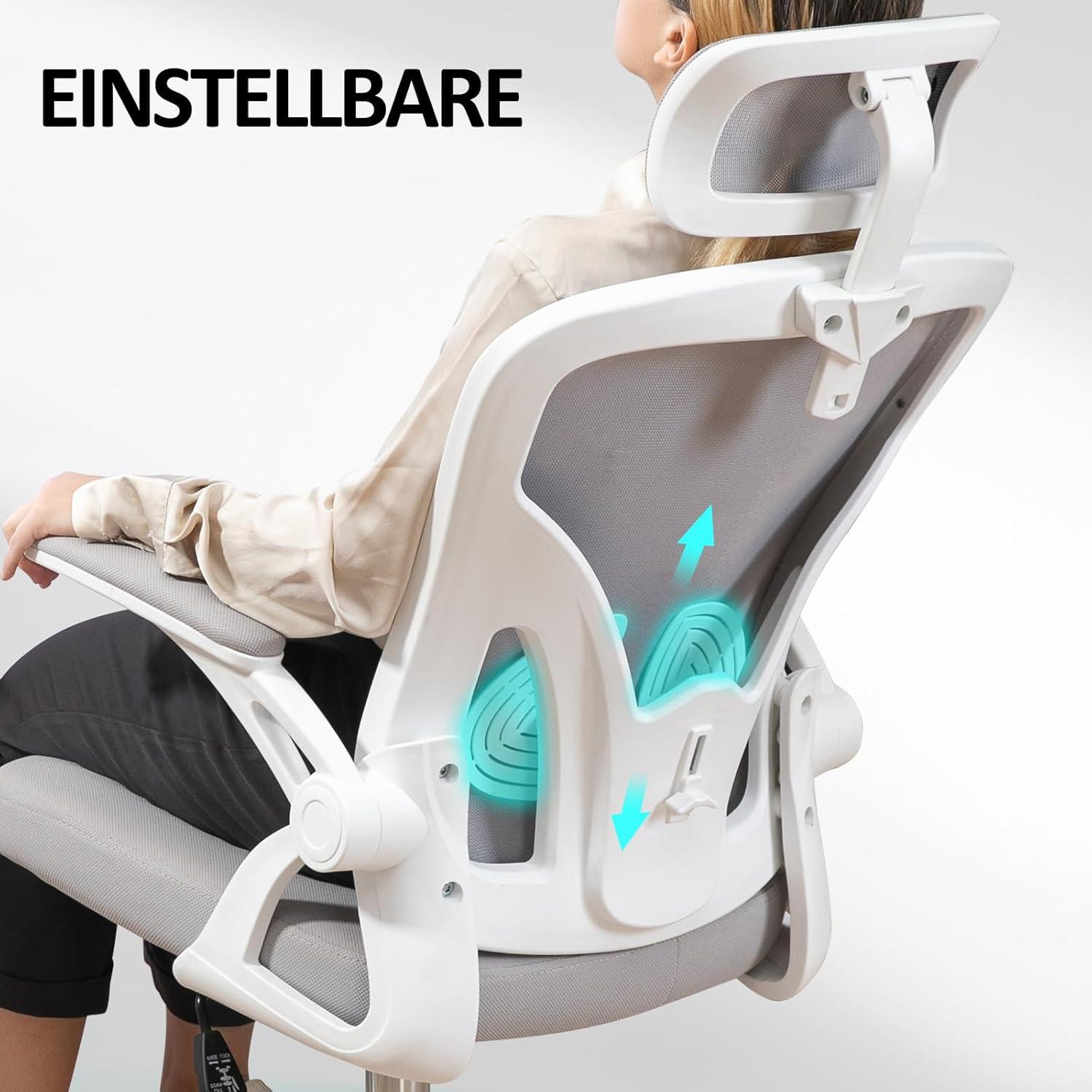 Ahua Ergonomischer Bürostuhl Verstellbarer Kopfstütze Lendenstütze Büro Gaming Stuhl