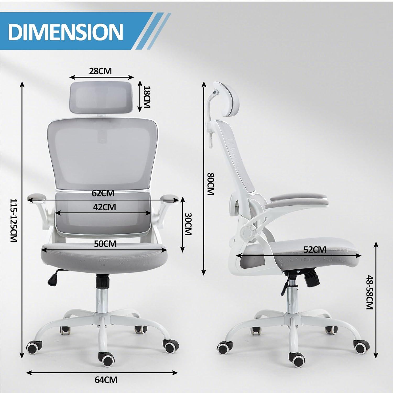 Ergonomischer Bürostuhl mit Lordosenstütze & Kopfstütze, Mesh