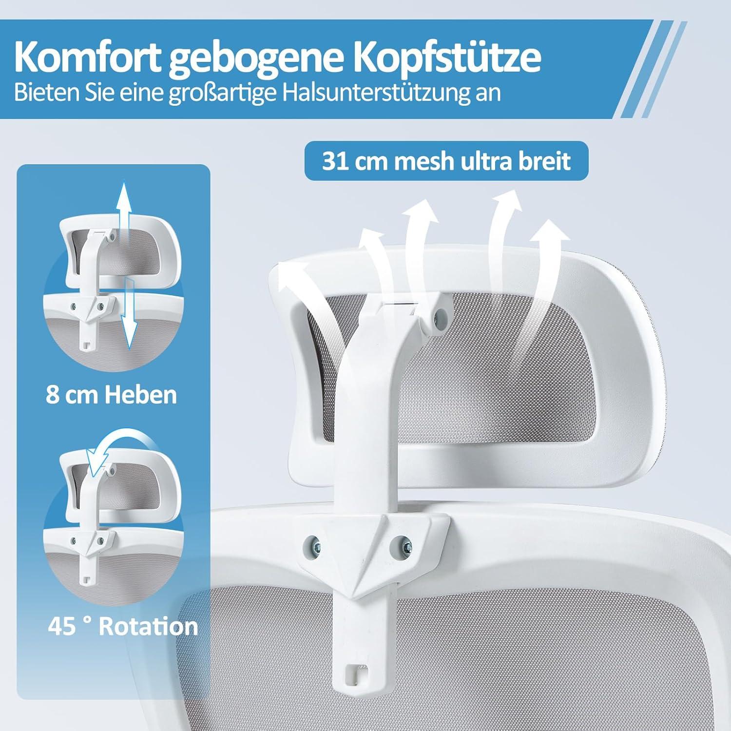 Ergonomischer Bürostuhl mit gefederter Lordosenstütze und Kopfstütze