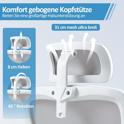 Ergonomischer Bürostuhl mit gefederter Lordosenstütze und Kopfstütze