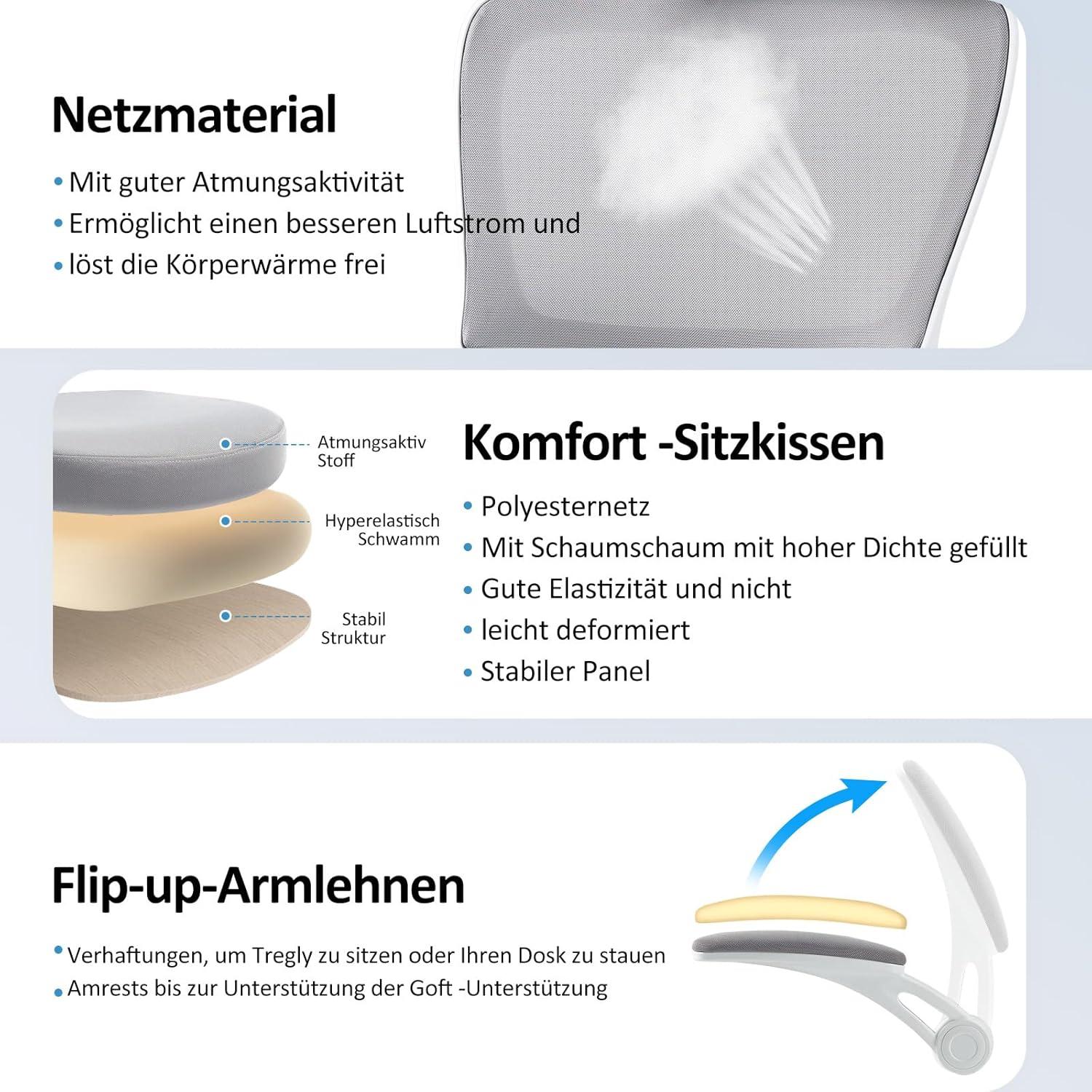 Ergonomischer Bürostuhl mit gefederter Lordosenstütze und Kopfstütze