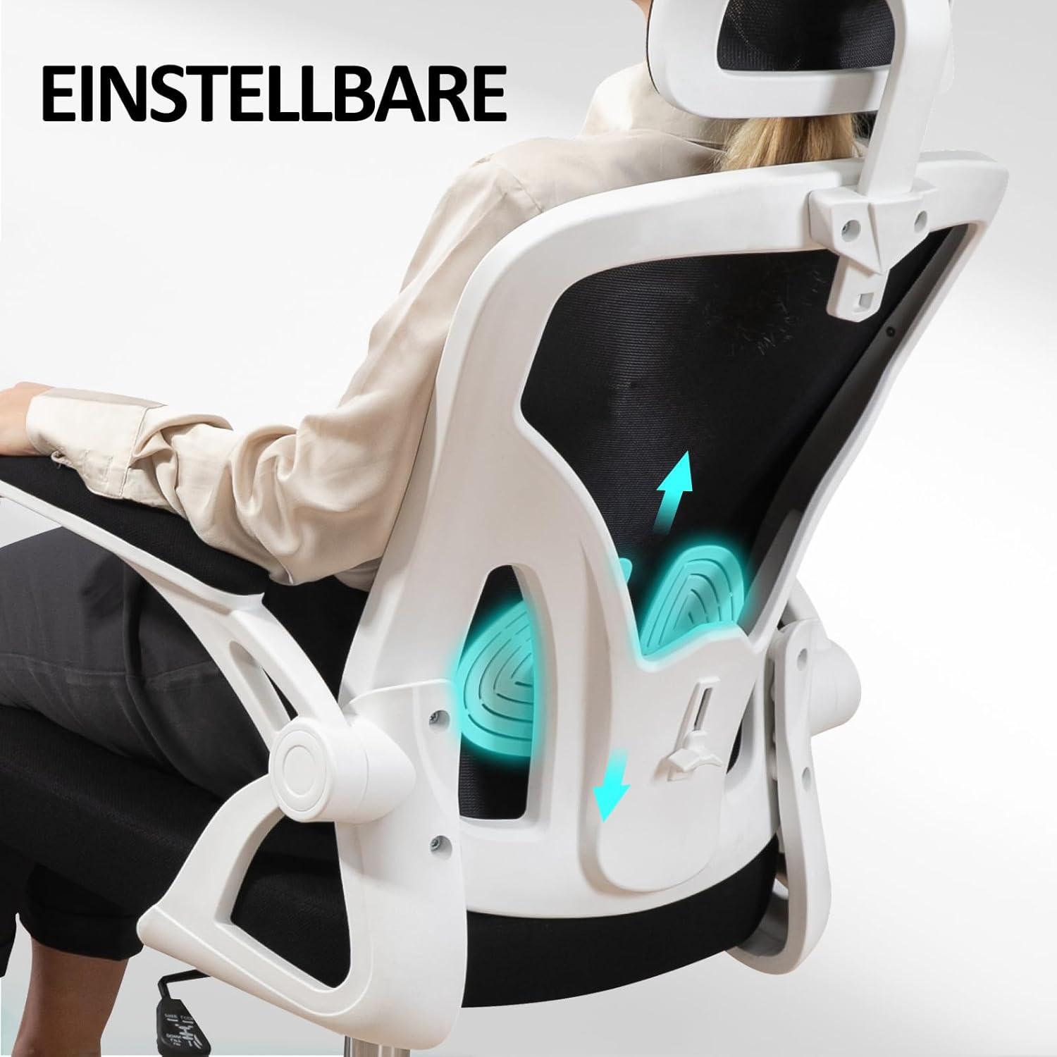 Ergonomischer Bürostuhl mit verstellbarer Kopfstütze und Lendenstütze