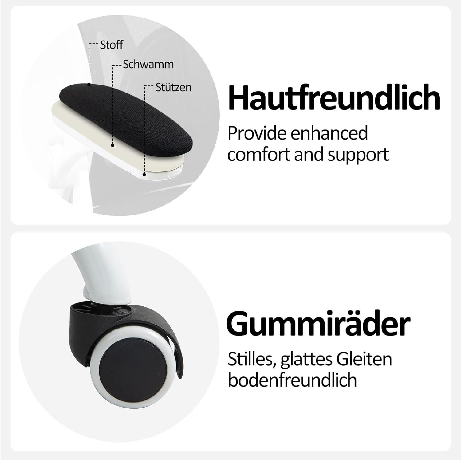 Ergonomischer Bürostuhl mit Verstellbarer Kopfstütze Lendenstütze Flip-Up Armlehne