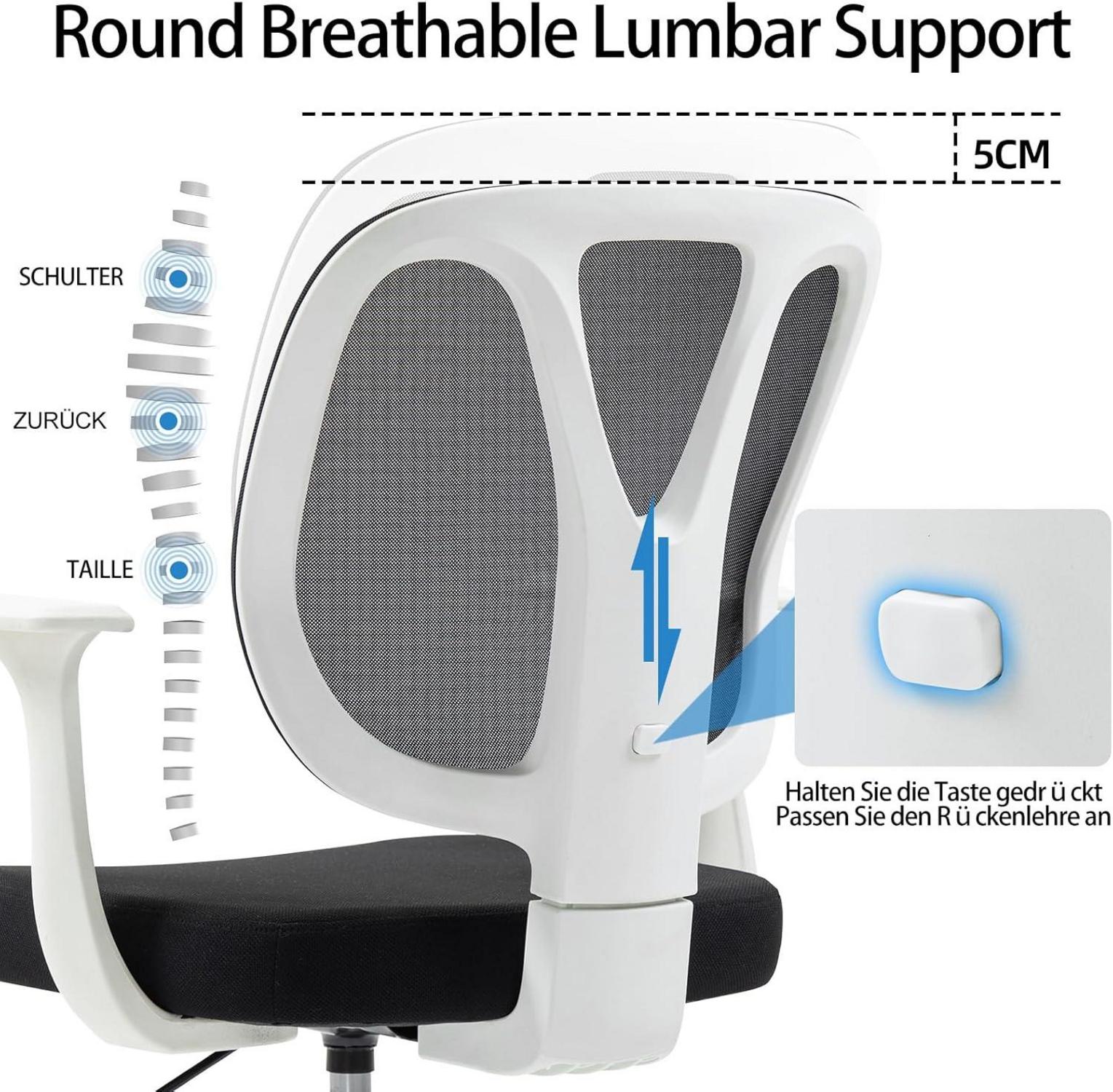 Ergonomischer Bürostuhl mit Lordosenstütze und Armlehnen, Höhenverstellbar - für Home-Office