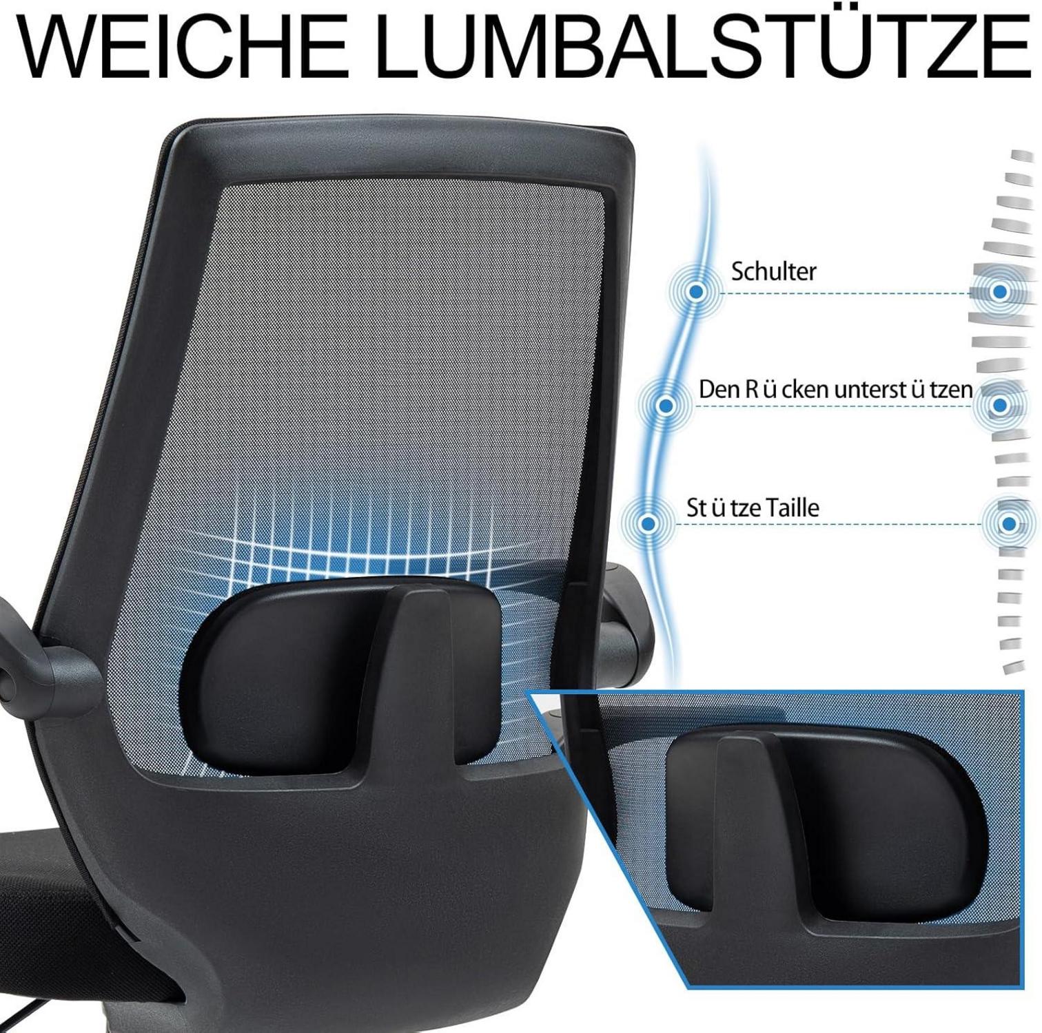 Ahua Bürostuhl mit 2 Jahren Garantie - Höhenverstellbar, Schwamm Sitzkissen, Armlehnen, atmungsaktive Netzrückenlehne
