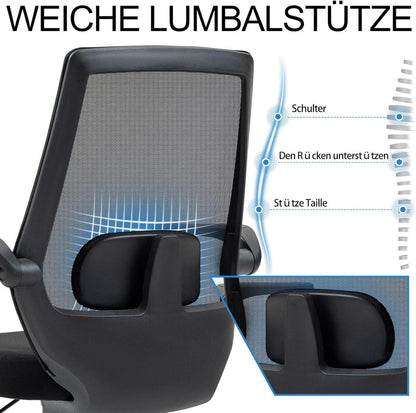Ahua Bürostuhl mit 2 Jahren Garantie - Höhenverstellbar, Schwamm Sitzkissen, Armlehnen, atmungsaktive Netzrückenlehne