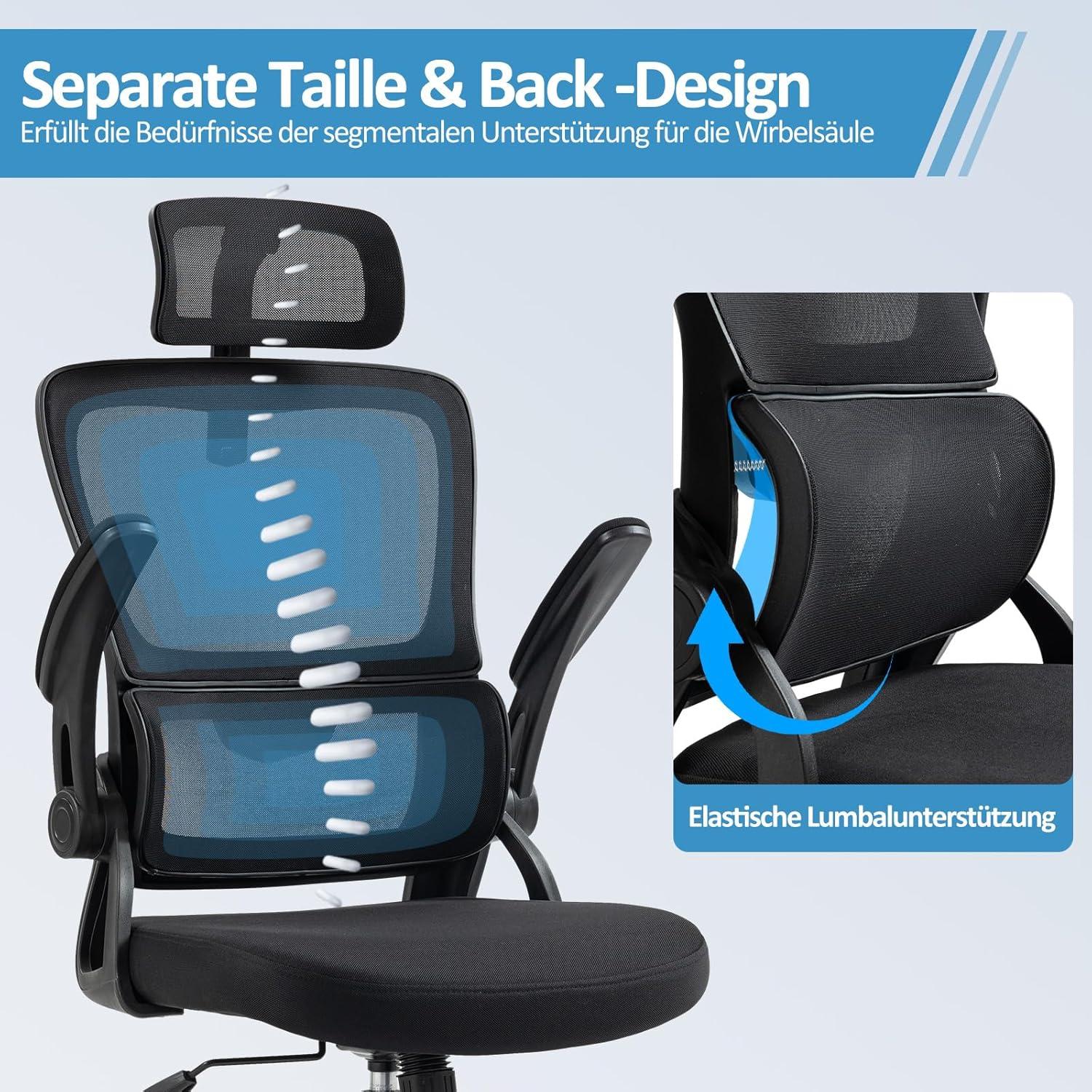 Ergonomischer Bürostuhl mit gefederter Lordosenstütze und verstellbarer