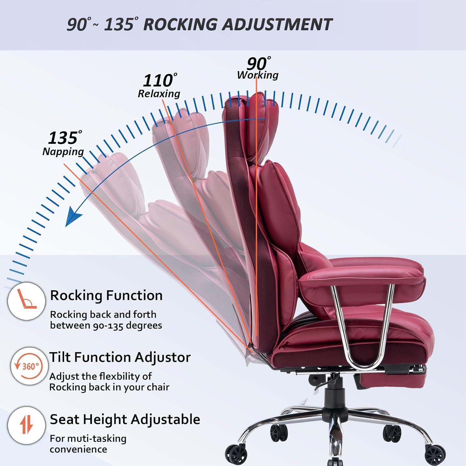 Ergonomischer Bürostuhl mit PU Leder, 200 kg, Fußstütze, Lendenwirbelstütze