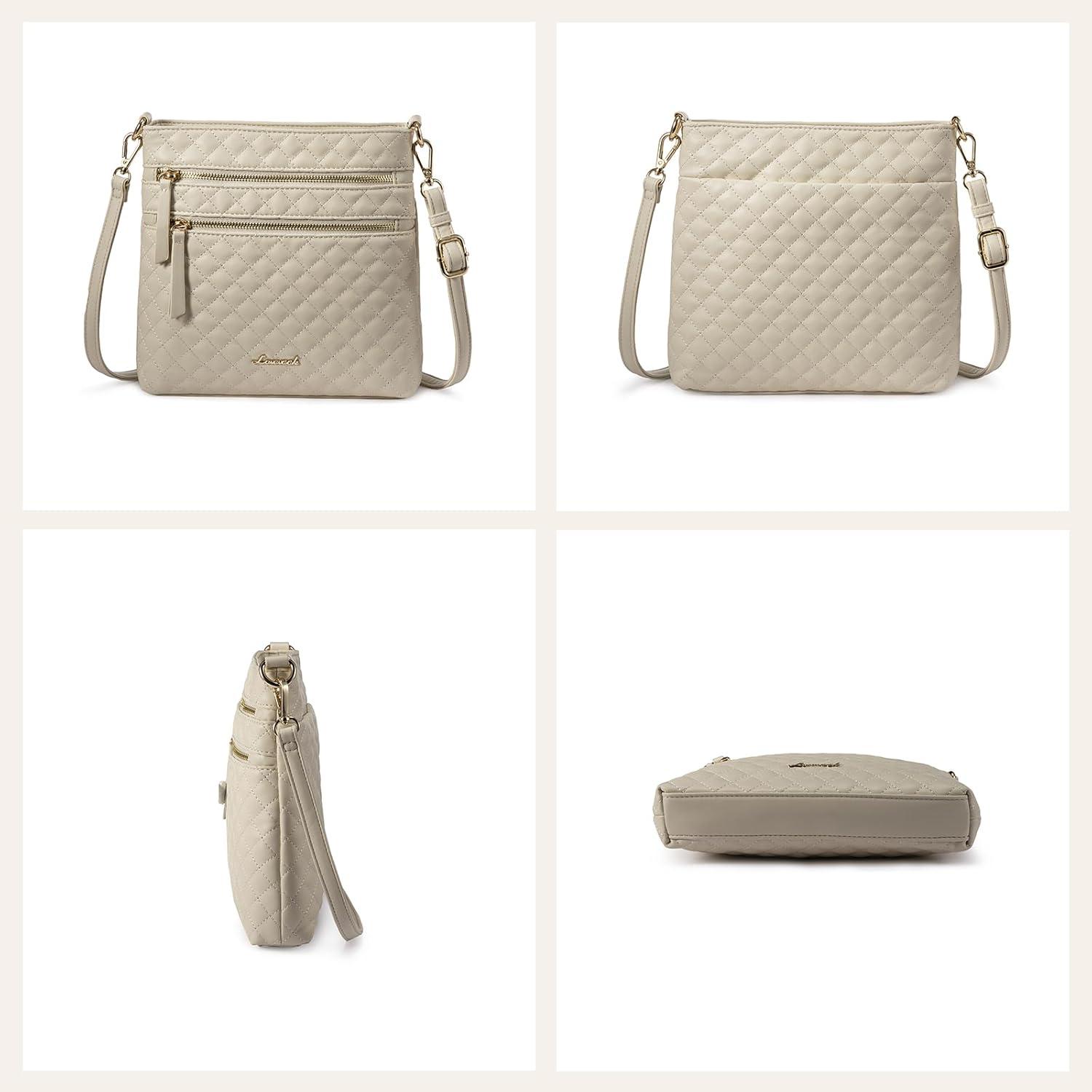 Damen Crossbody Bag PU Leder Umhängetasche Beige