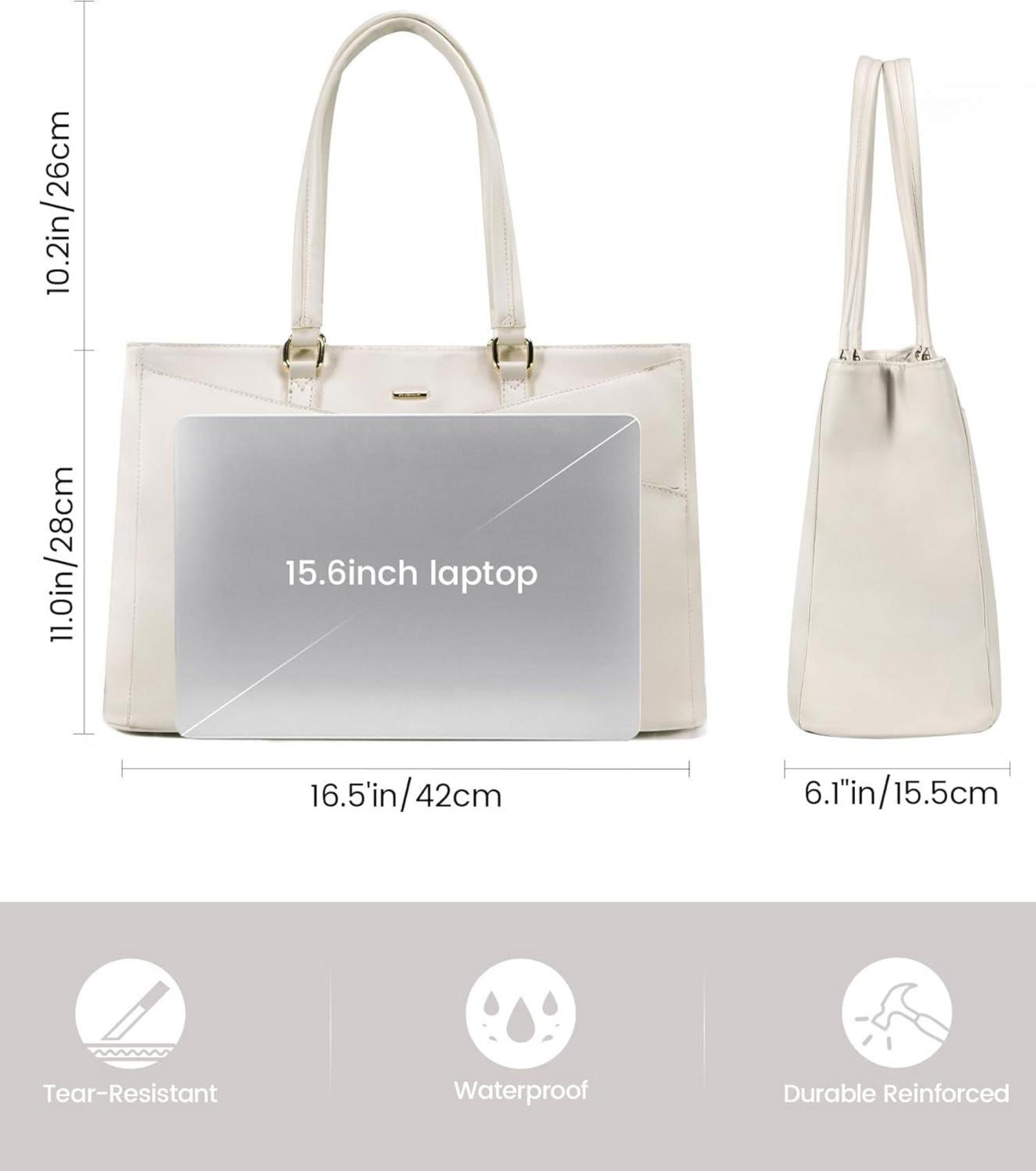 Laptoptasche Damen 15,6 Zoll Handtasche Lehrertasche Beige