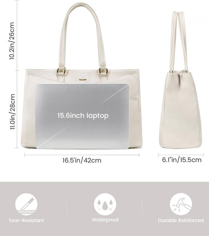 Laptoptasche Damen 15,6 Zoll Handtasche Lehrertasche Beige