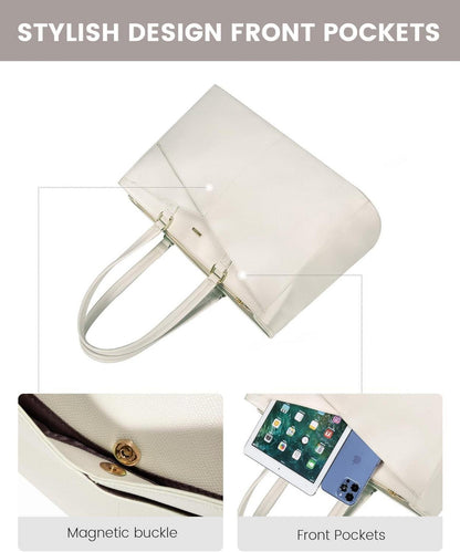 Große Laptoptasche Damen 15,6 Zoll Beige Wasserdicht Handtasche Aktentasche
