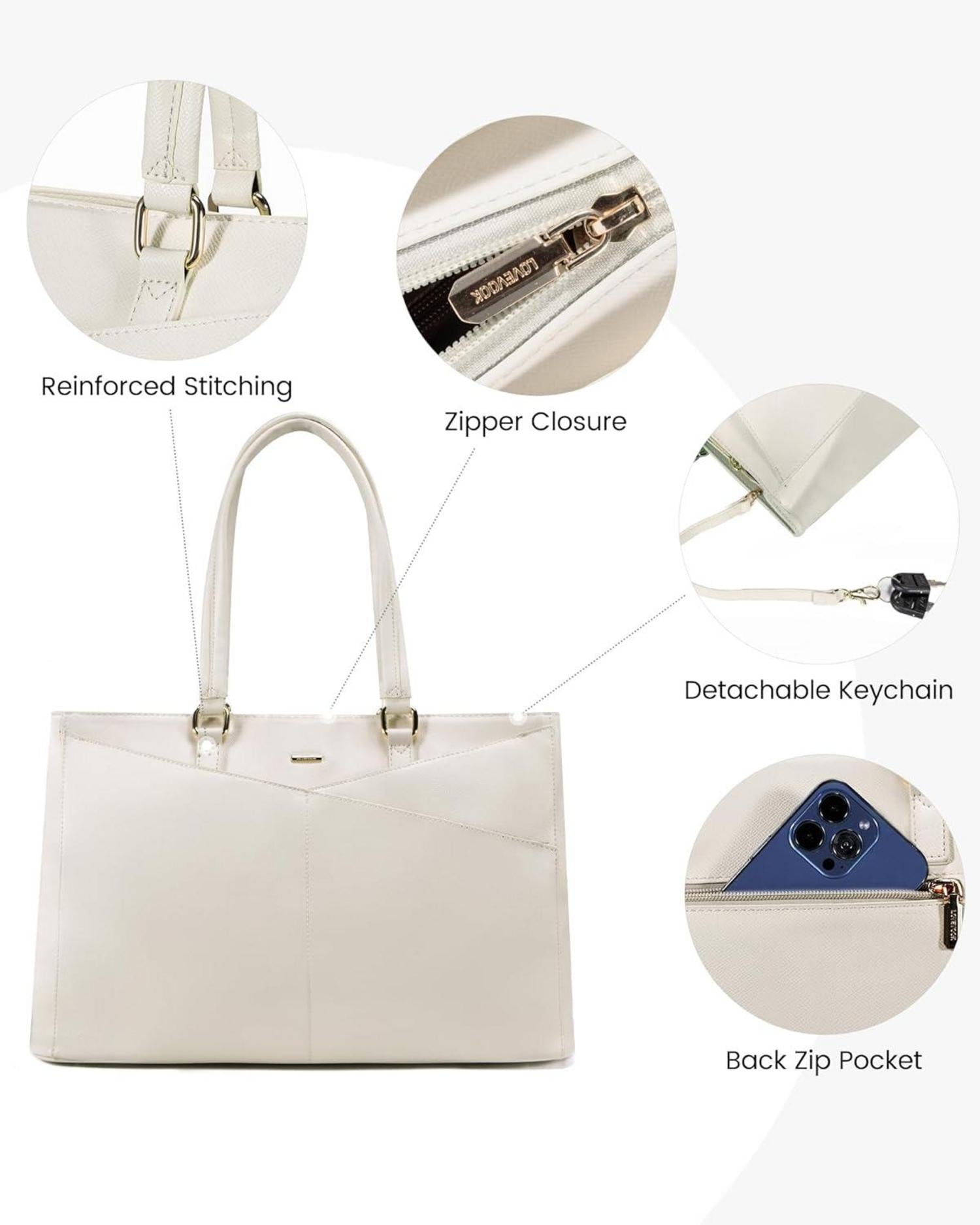 Laptoptasche Damen 15,6 Zoll Beige Handtasche Business Schule