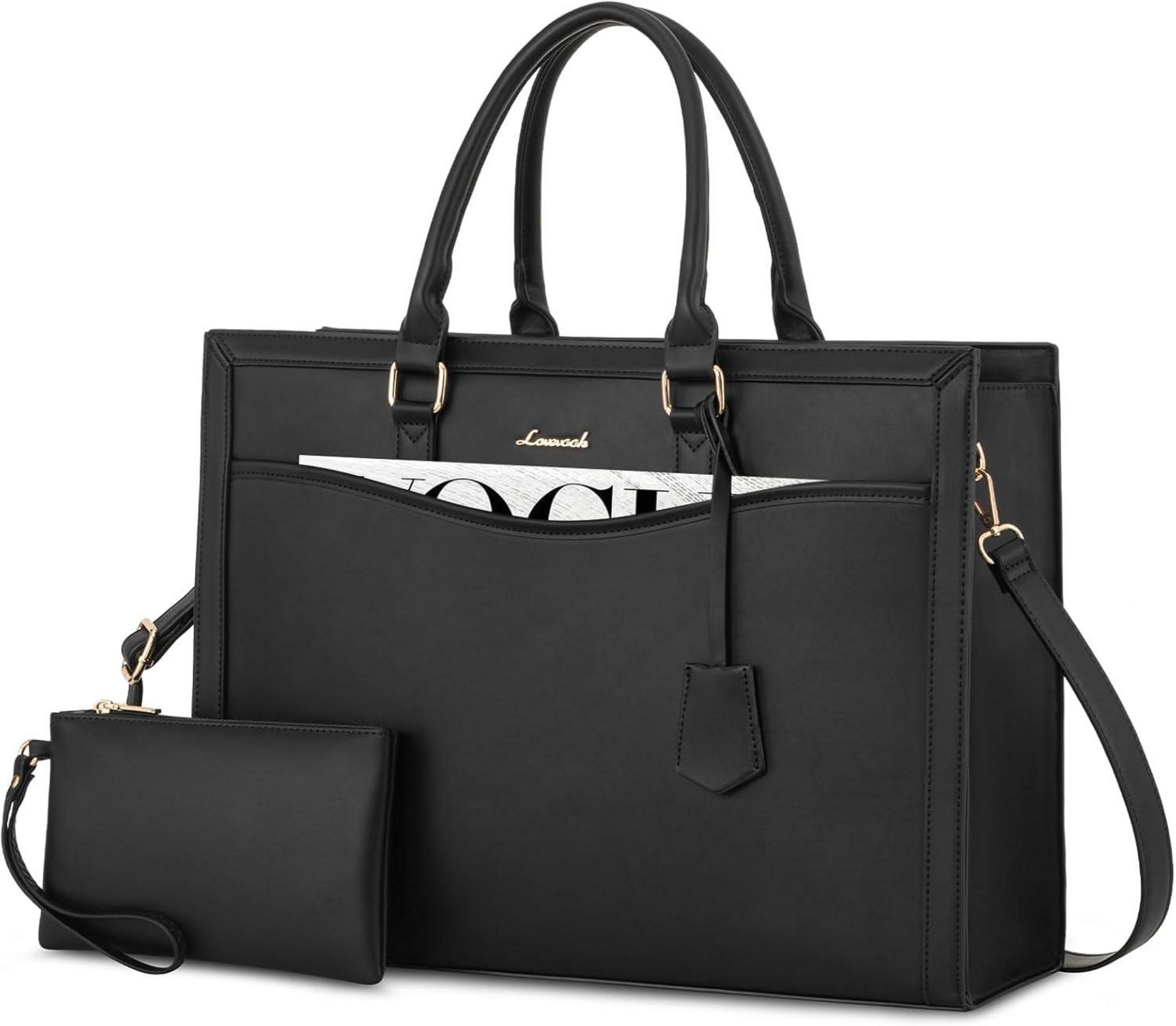 Laptoptasche 17 Zoll Schwarz Damen Leder Schultertasche Business Uni