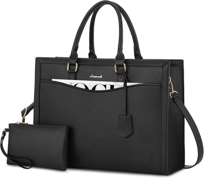 Laptoptasche 17 Zoll Schwarz Damen Leder Schultertasche Business Uni