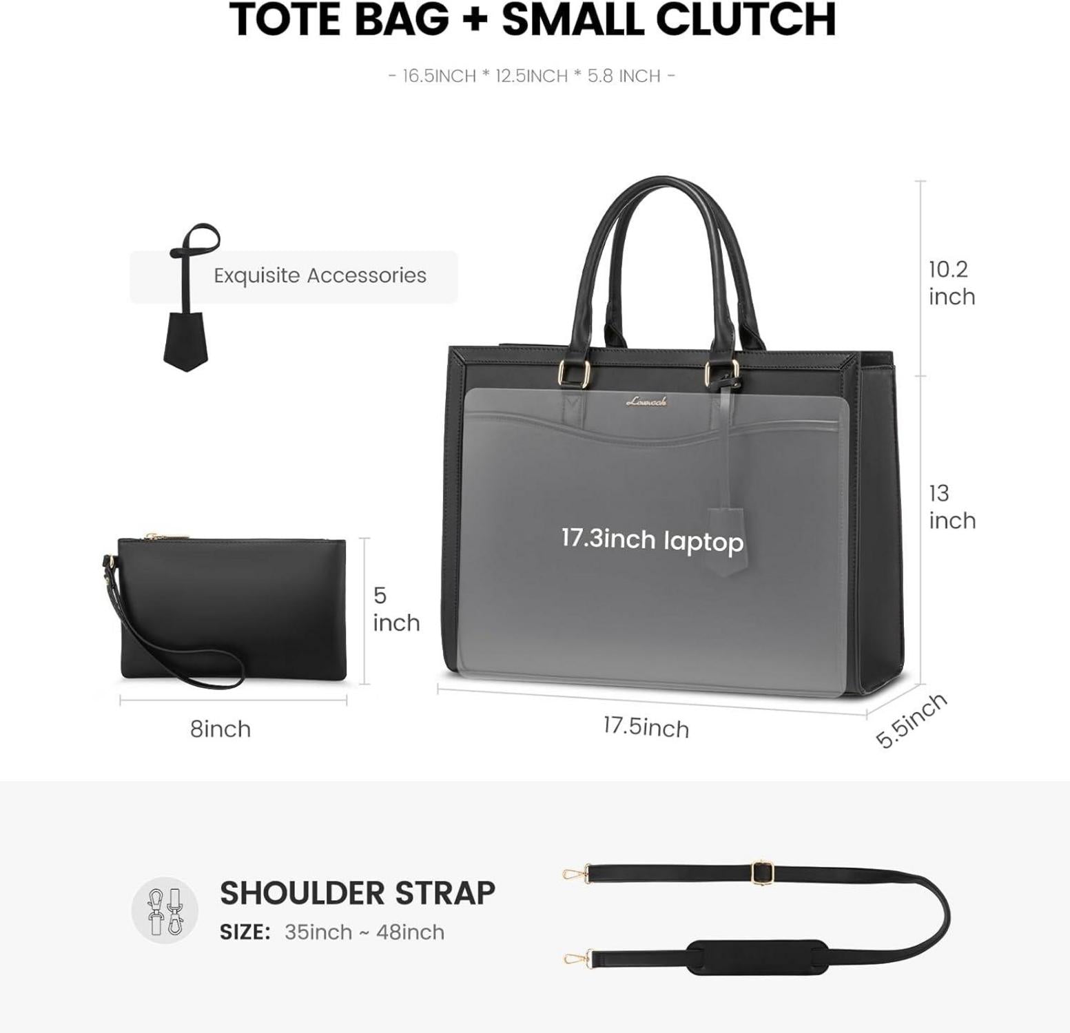 Laptoptasche 17 Zoll Schwarz Damen Leder Schultertasche Business Uni